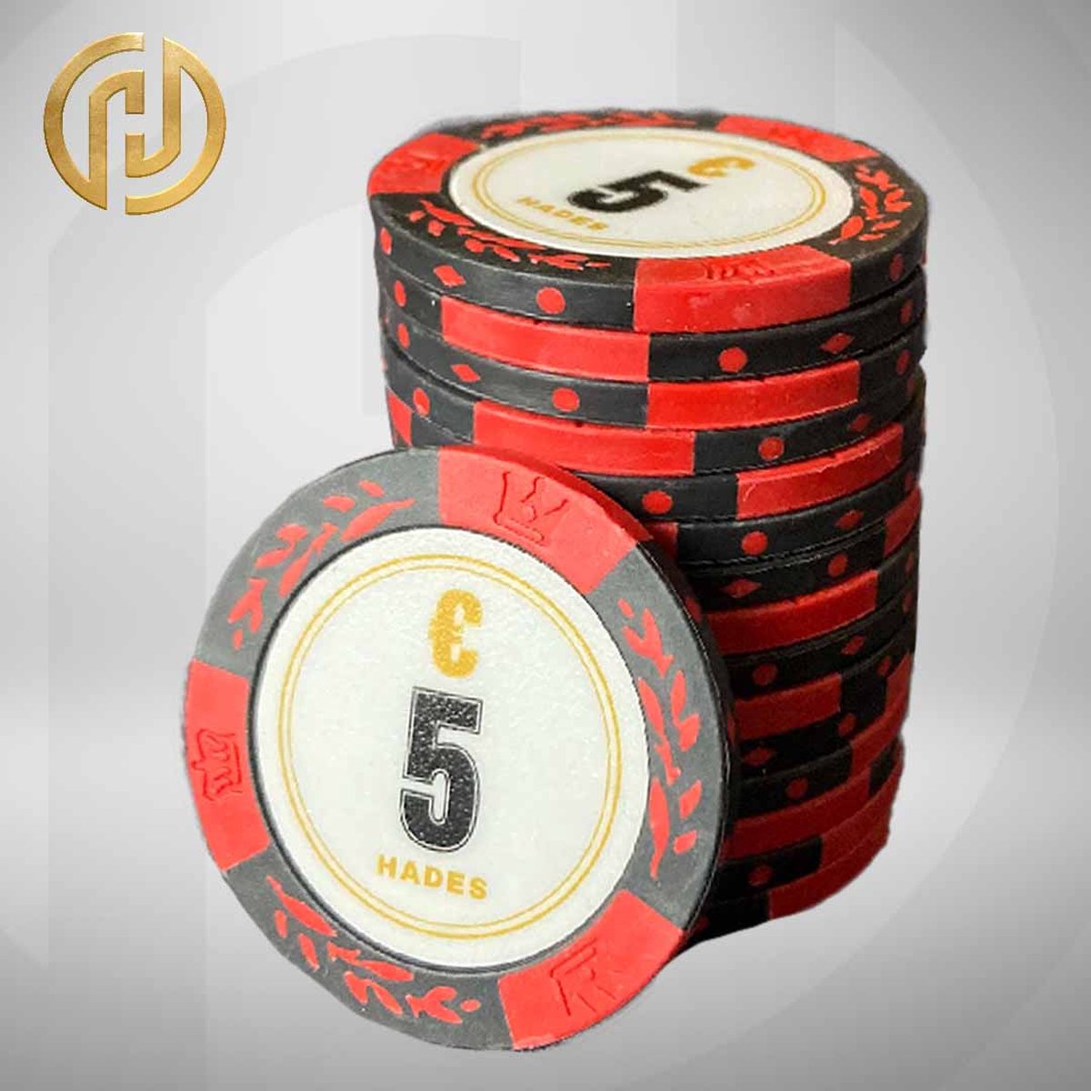Mec Hades Cashgame Classic Poker Chips €5 rood (25 stuks) pokerchips pokerfiches poker fiches clay chips pokerspel pokerset poker set