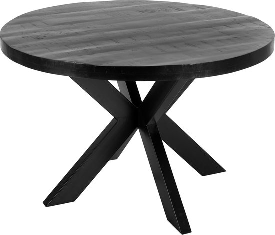 Eettafel rond mangohout 150cm Jones zwart ronde industriële eettafel | bol .com