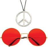 Widmann - Ensemble d'habillage Hippie Flower Power avec collier de paix et verres de party ronds en verre rouge