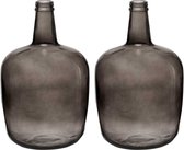 Giftdecor - Bloemenvazen 2x stuks - fles - glas - grijs transparant - 22 x 39 cm