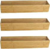 Gerim - Kast/lade sorteer organizer - 3x stuks - bamboe hout bakje - 7.5 x 38 x 6.5 cm
