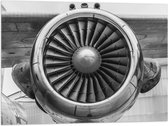 WallClassics - Vlag - Close up van Grote Vliegtuigmotor (zwart/wit) - 80x60 cm Foto op Polyester Vlag