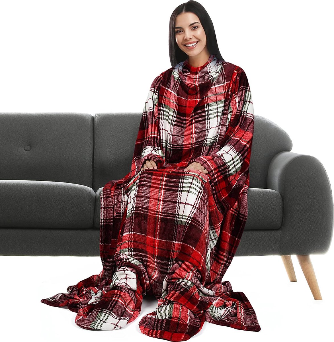 DecoKing TV deken microvezel knuffeldeken met mouwen en zakken microvezeldeken fleecedeken zacht Lazy 170x200 cm Antraciet