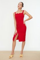 Trendyol Vrouwen Standaard mouw Vierkante kraag lichaamskegel Rode mouwloze jurk
