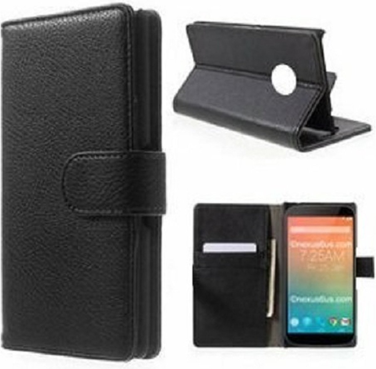 Motorola Nexus 6 Hoesje Met Pasjeshouder Bookcase Zwart