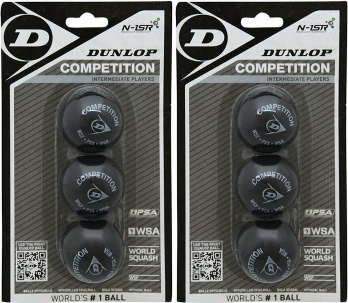 Dunlop Competition Squashbal 2x3-pack (6 Ballen) - Zwart
