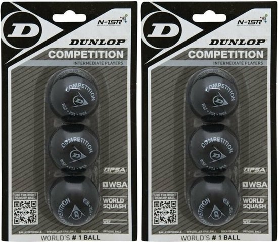 Dunlop Competition Squashbal 2x3-pack (6 Ballen) - Zwart