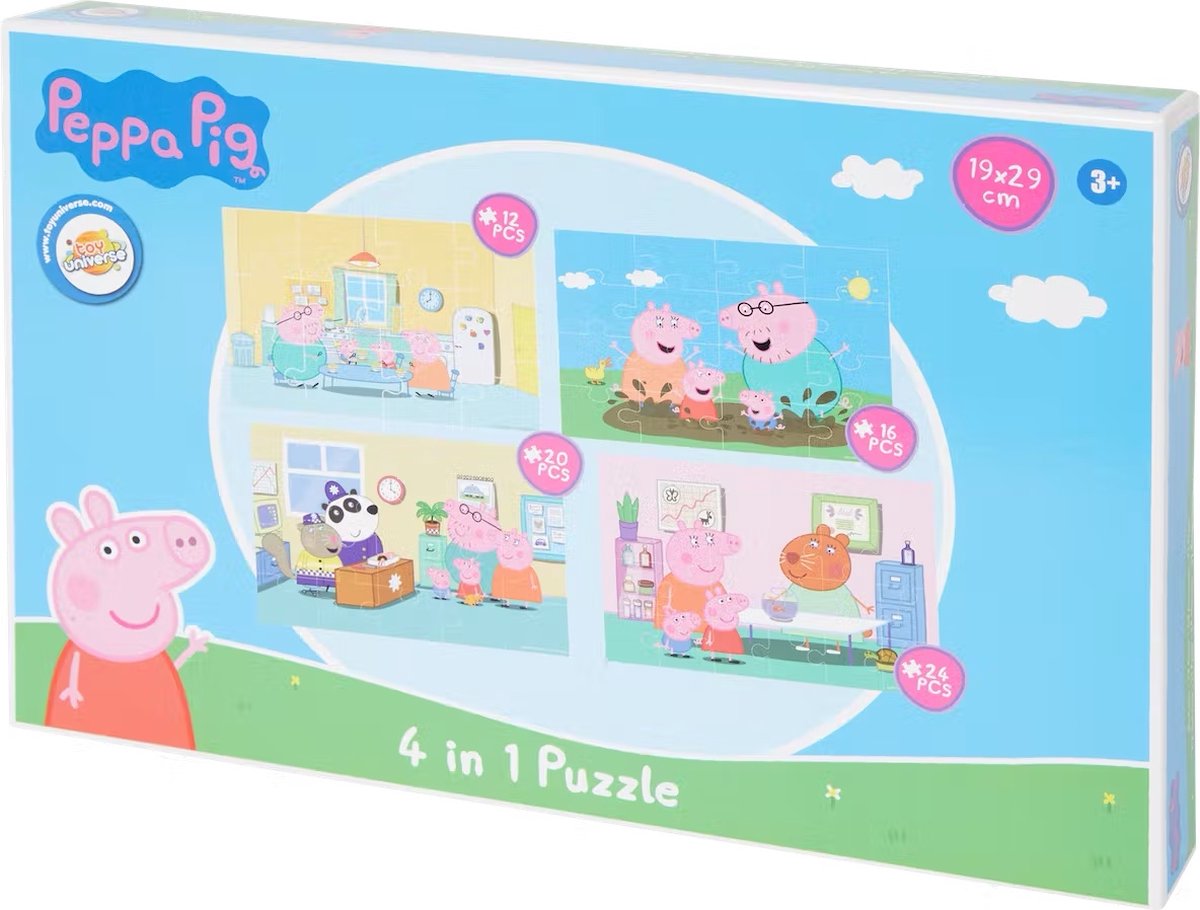 DODO Toys - Peppa Pig Puzzle 2-en-1 avec Peppa Figure 4+ - 60 pièces -  23x32 cm 