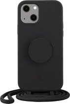 Just Elegance PopGrip Telefoonhoesje geschikt voor Apple iPhone 14 Flexibel TPU Hoesje met koord - Zwart