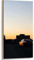 WallClassics - Hout - Auto op Dak van Parkeergarage - 50x100 cm - 12 mm dik - Foto op Hout (Met Ophangsysteem)