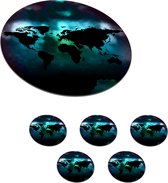 Onderzetters voor glazen - Rond - Wereldkaart - Kleuren - Zwart - 10x10 cm - Glasonderzetters - 6 stuks