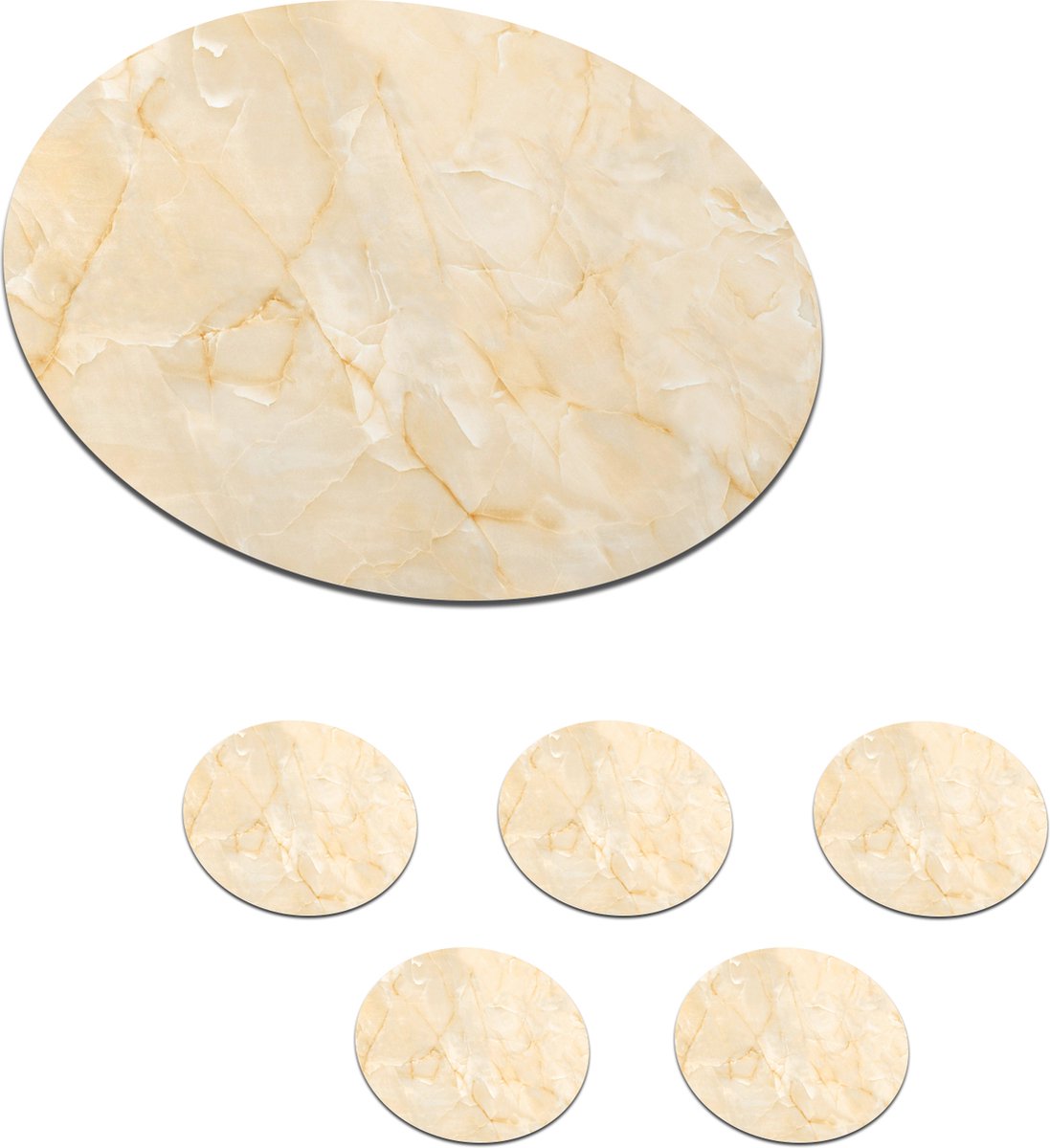 Onderzetters voor glazen - Rond - Marmer - Geel - Wit - 10x10 cm - Glasonderzetters - 6 stuks