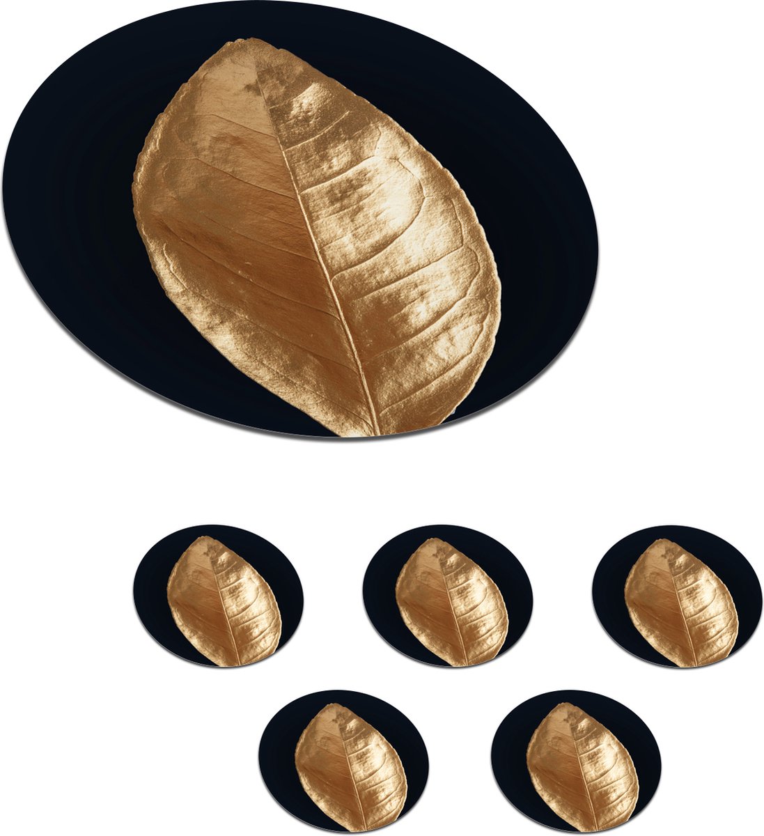 Onderzetters voor glazen - Rond - Bladeren - Luxe - Goud - 10x10 cm - Glasonderzetters - 6 stuks