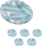Onderzetters voor glazen - Rond - Palmblad - Vintage - Blauw - 10x10 cm - Glasonderzetters - 6 stuks