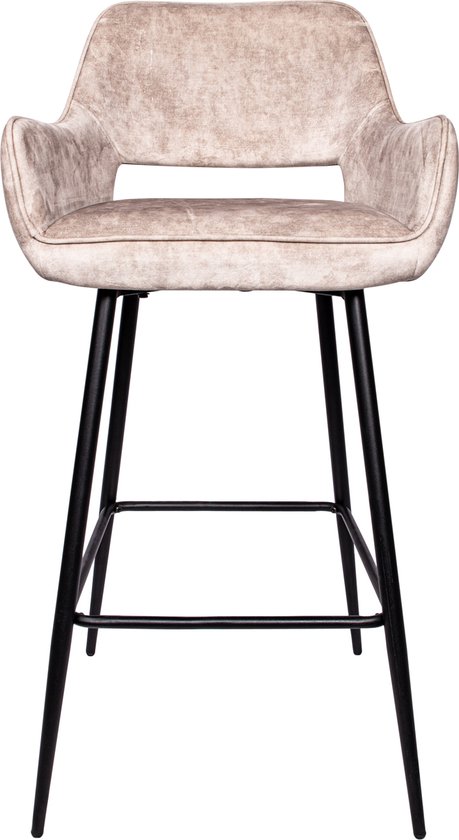 Tabouret de bar PTMD Fallon Velvet Khaki pied métal noir KD