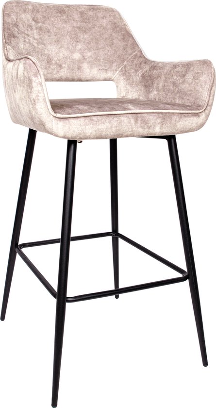 Tabouret de bar PTMD Fallon Velvet Khaki pied métal noir KD