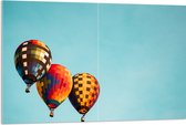 WallClassics - Acrylglas - Drie Kleurrijk Geblokte Luchtballonnen - 120x80 cm Foto op Acrylglas (Met Ophangsysteem)