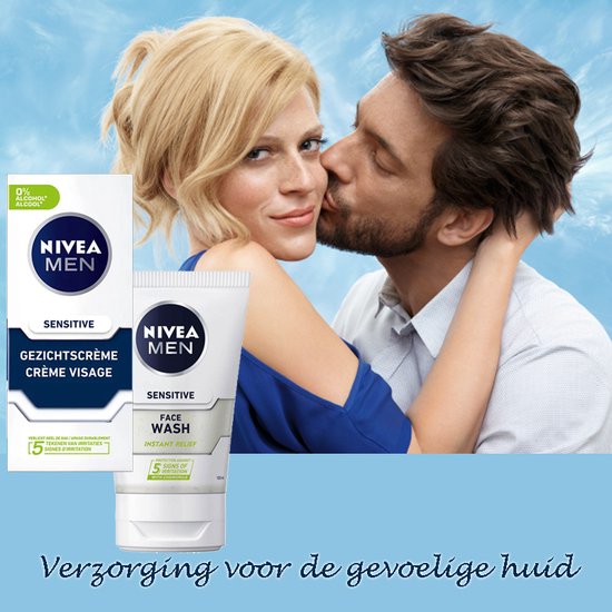 Nivea men Sensitive face Wash 100ml en gezicht crème 75ml bol