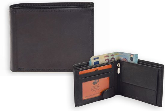 Portemonnee heren - portemonnee dames - betaalbare Portefeuille van echt Leer -duurzaam ruim en veilig | Anti Skim |  10 pasjes -zwart -liggend model billfold Unisex - Heren portemonnee