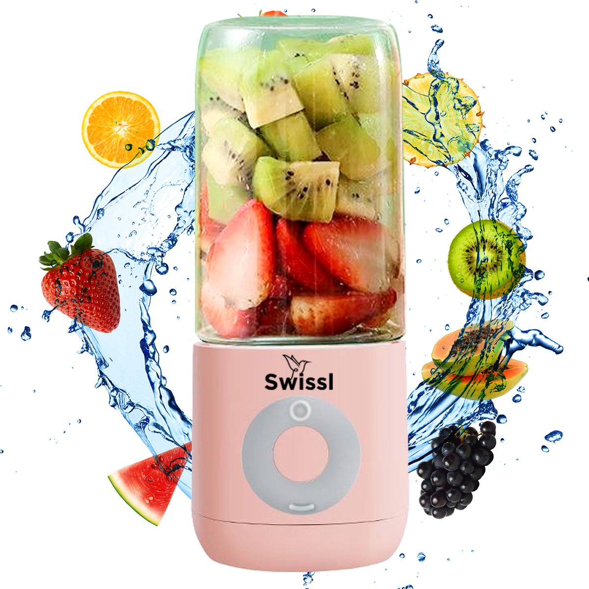 Swissl Blender to go – Mini blender – draagbaar – draadloos – portable – smoothie maker juicer roze