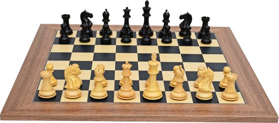 Afbeelding van het spel Houten Schaakspel: Schaakbord walnoot\esdoorn zwart met Supreme schaakstukken ebonised (Nummer 6)