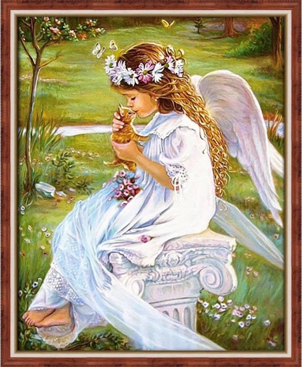 Diamond painting kit "Angel with a kitten" 40x50 cm vierkante steentjes