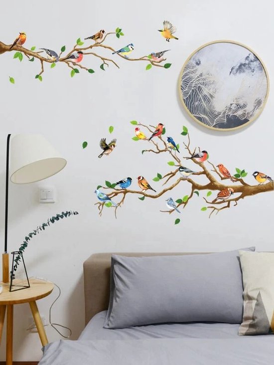 Muursticker - Raamsticker Vogeltjes - Diverse vogels en boomtakken - Tak - Winter - Muur Sticker / Raam sticker Keuken – Handgeschilderd | Kinderkamer | Jongens – Meisjes – Baby | Decor - Poster | Verwijderbaar – Zelfklevend plakfolie | DH collection