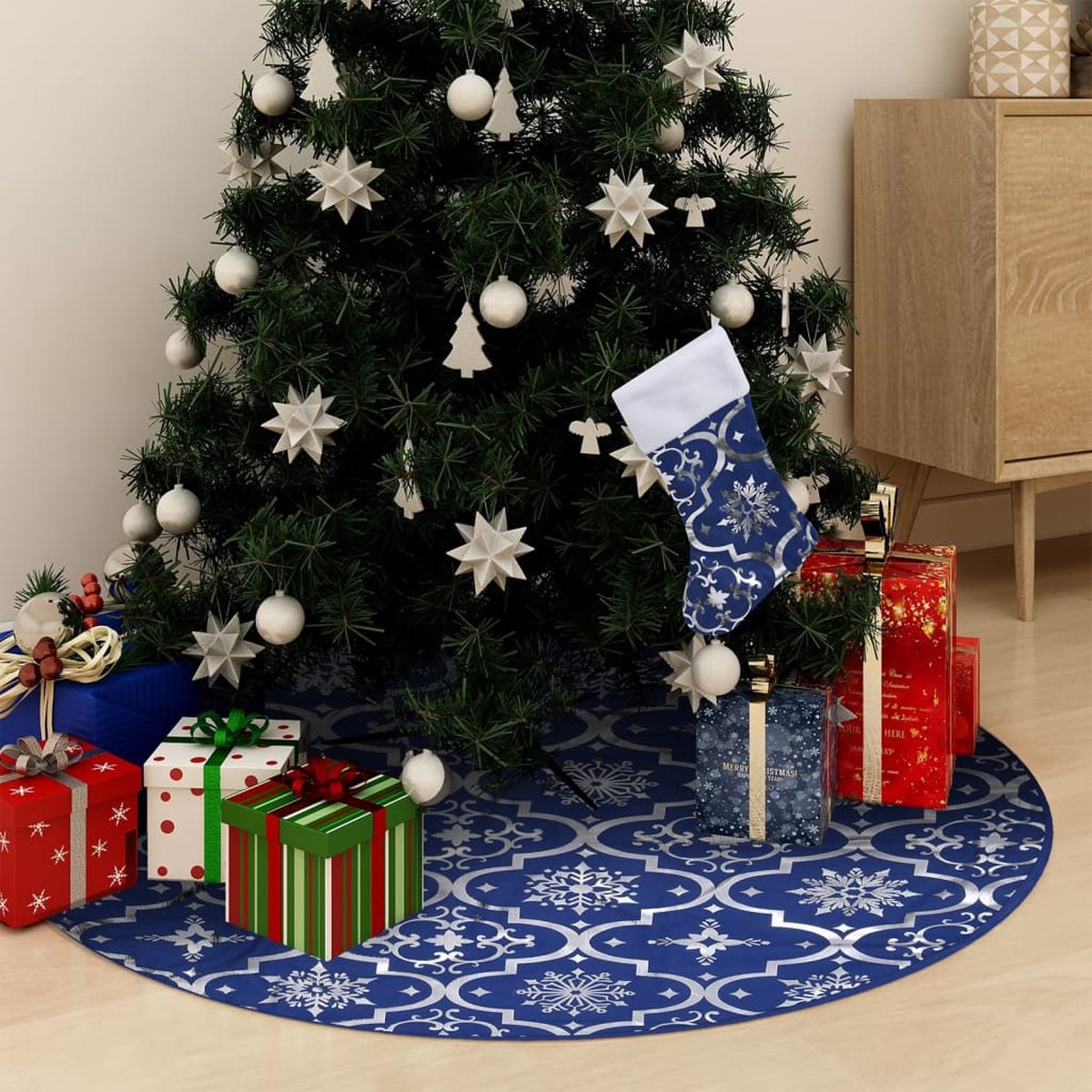Prolenta Premium - Kerstboomrok luxe met sok 122 cm stof blauw