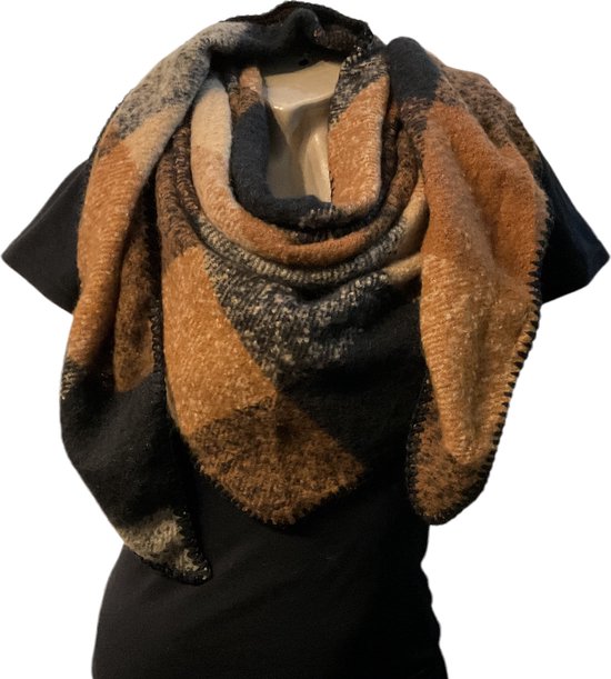 Warme Driehoekige Sjaal - Geruit - Bruin - 195 x 90 cm (01698#)