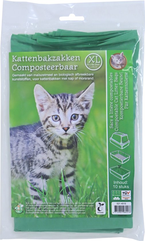Sac à litière pour chat compostable vert XL pack de 10 pièces 51 x 20 x 46  cm