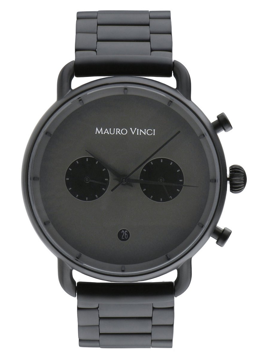 Horloge heren zwart grijs- Mauro Vinci Gunmetal black - Grijs met lederen bewaardoos - Leisure line 420 stalen horloge met Japans binnenwerk