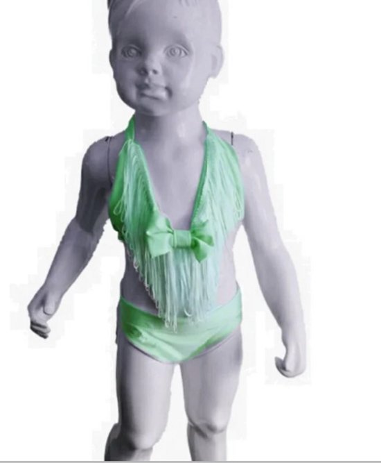 Maat 80 Bikini zwemkleding NEON Groen met franje badkleding baby en kind fel groen - Merkloos