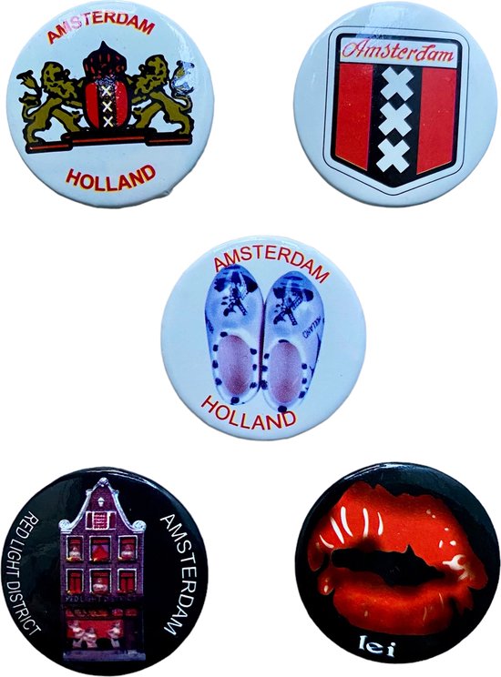 Buttons Amsterdam Holland 5 stuks