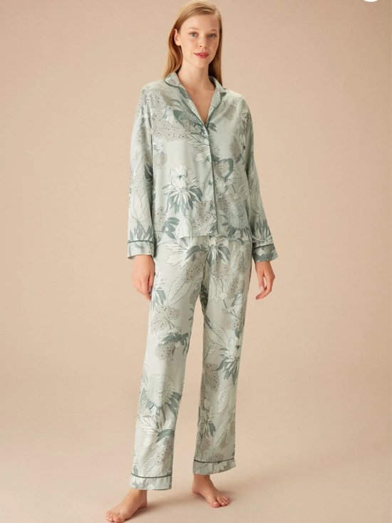 Suwen- Viscose Dames 2- Delige -Pyjama- Luxe Pyjamaset- Nachtkleding- Homewear Groen Maat S