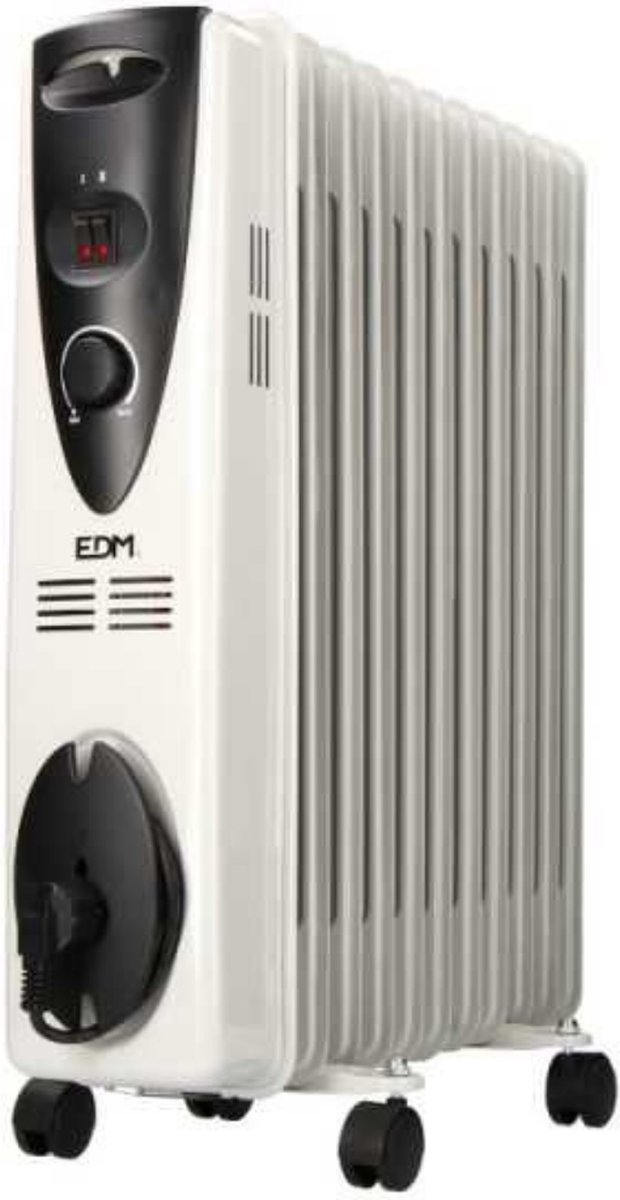 EDM Olieradiator - Kachel Elektrisch - Oliegevulde Radiator - Olieradiator Elektrisch - Thermostaat - Tot 2500W - 11 Kamers - Wit