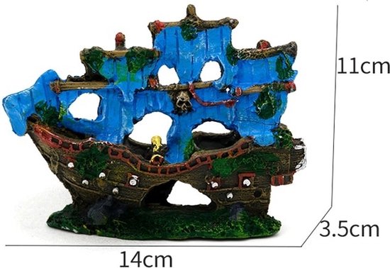 Ornament voor Aquarium – Gezonken Piraten Schip – Blauw – 14*11*3.5 cm | bol.com