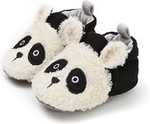 Babyslofjes - Antislip – Fleece voering - Slofjes voor je baby, dreumes voor jongens en meisjes – 0-6 Maanden (11cm) – Zwart – Wit - Panda