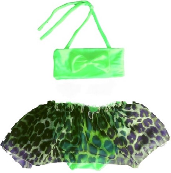 Maat 128 Bikini zwemkleding NEON Groen tijgerprint strik badkleding baby en kind dierenprint fel groen