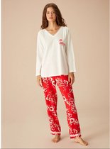 Suwen - Set Pyjama Femme - Homewear - Rouge Satiné / Wit Taille XL