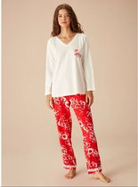 Suwen - Set Pyjama Femme - Homewear - Rouge Satin/ Wit Taille S