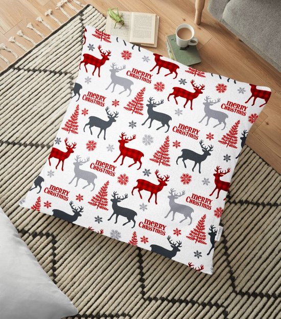 Kussenhoesjes - Kussenhoes 70x70cm - Kerst rendieren & Merry Christmas - Vloerkussenhoes - De Groen Home