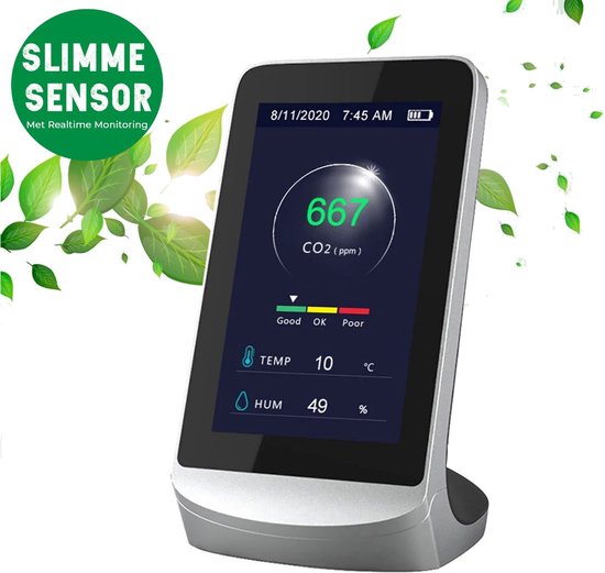 CO2 Meter - Luchtkwaliteitsmeter - Hygrometer Binnen - CO2 Meter Binnen - CO2 Melder NDIR Sensor - Temperatuurmeter en Luchtvochtigheidsmeter met Alarm