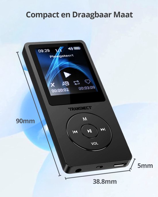 Transnect® - Lecteur MP3/MP4 - Bluetooth - Radio FM - Mémoire 8 Go -  Supporte jusqu'à... | bol.com