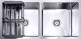 Lendo Online Dubbele spoelbak met droogrek 870x440x200mm RVS - Roestvrij staal- Wasbak met waterafvoersysteem - Gootsteen voor keuken + bevestigingshaken