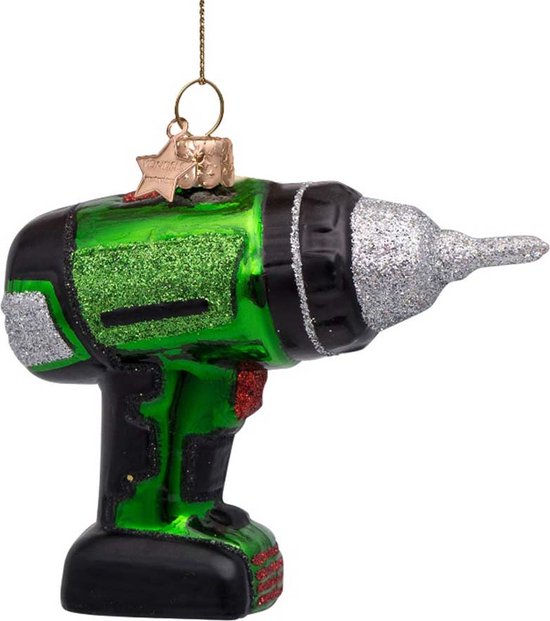 Ornament glass green drill machine H8.5cm
