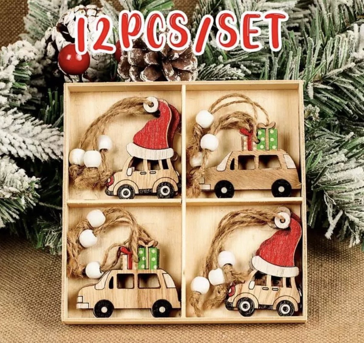 Kerstboomhangers - Kerstboom Versiering - Set 12 stuks - houten kerst accesoires -knutselen kerst – Hout – kerstversiering – kerst - feestdagen -kerst tafel decoratie - decoratie kerst -houten kerst decoratie - HOUTEN HANGERS