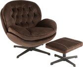 Relax fauteuil / zetel met Voetbank Metaal/Textiel Donker Bruin
