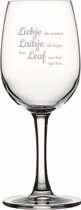 Witte wijnglas gegraveerd - 26cl - Liebje Laitsje Leaf