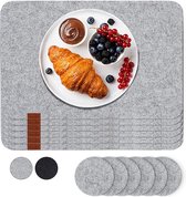 Luana Rose Vilten placemats set van 12 in antraciet - afveegbare placemat - 44x32 cm vilten onderzetters - hoogwaardige wasbare placemats - tafelonderzetter placemat + glazen onderzetterset