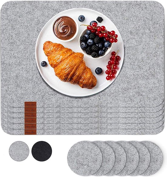Set De 12 Sets De Table Lavables En Feutre Avec Dessous De Verre 44 X 32 Cm Set De Table Anthracite Avec Dessous De Verre En Feutre